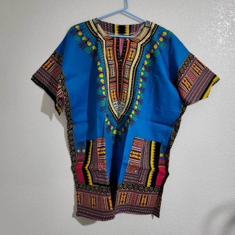 Unisex One Size African‎ Dashiki Shirt & Capri Pants 2pc. Set Blue, Pink, Yellow - Picture 5 of 7
